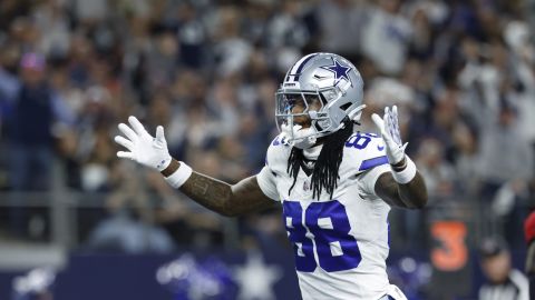 Dallas Cowboys wide receiver CeeDee Lamb (88) celebrates a touchdown during a NFL football game against the Tampa Bay Buccaneers on Sunday, Dec. 22, 2024, in Arlington, Texas. (AP Photo/Matt Patterson)