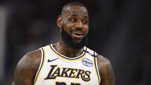 Los Angeles Lakers forward LeBron James (23) looks on against the Golden State Warriors during the first half of an NBA basketball game Wednesday, Dec. 25, 2024, in San Francisco. (AP Photo/Eakin Howard)