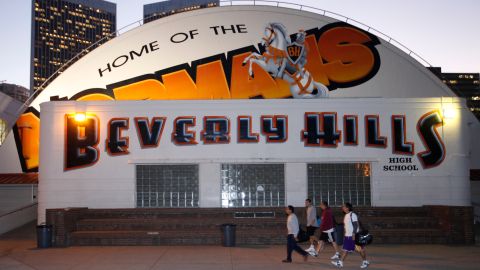 Beverly Hills High school is seen on Wednesday, Dec. 23, 2009. The Beverly Hills school board is preparing to boot out 10 percent of it's students as it ends a decades old practice of allowing out of district pupils to attend city schools on "opportunity permits." (AP Photo/Damian Dovarganes)