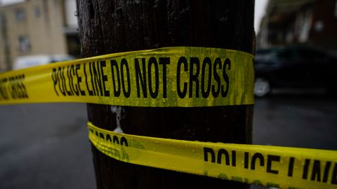 Police tape cordons off the scene of a fatal shooting in Philadelphia, Friday, April 28, 2023. (AP Photo/Matt Rourke)