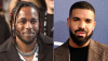 Rapper Kendrick Lamar appears at the MTV Video Music Awards, on Aug. 27, 2017, in Inglewood, Calif., left, and Canadian rapper Drake appears at the premiere of the series "Euphoria," in Los Angeles on June 4, 2019.