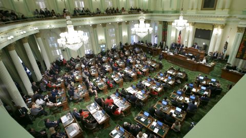 Members of the state Assembly listen to an address by Assembly Speaker Anthony Rendon, D-Paramount, at the in Sacramento, Calif., Monday, Dec. 5, 2016. Both houses of the Legislature were in session as new lawmakers were sworn-in to office. (AP Photo/Rich Pedroncelli)