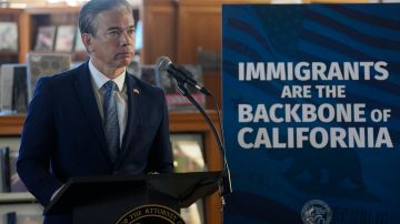 California Attorney General Rob Bonta discusses the California Department of Justice's efforts to protect rights of the state's immigrant communities at a news conference at the San Francisco Public Library's Bernal Heights branch in San Francisco, Wednesday, Dec. 4, 2024. (AP Photo/Jeff Chiu)