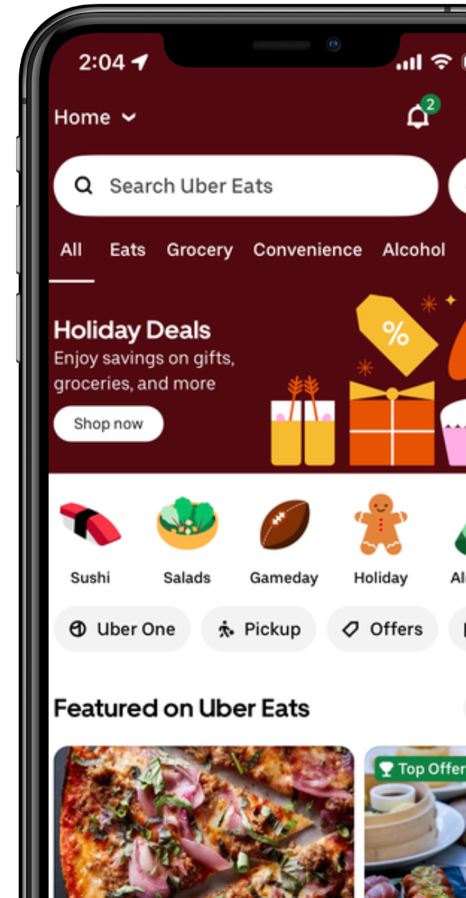 Uber Eats también habilitó una sección dedicada a compras de regalos de último minuto