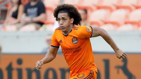 Houston Dynamo midfielder Adalberto Carrasquilla during an MLS soccer match against the Portland Timbers Saturday, April 16, 2022, in Houston. (AP Photo/Michael Wyke)