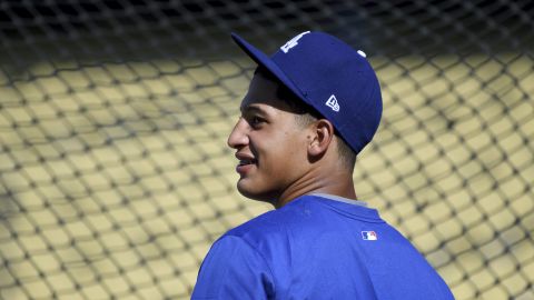 ARCHIVO - Diego Cartaya, prospecto venezolano de los Dodgers de Los Angeles, previo a un juego contra los Padres de San Diego, el 25 de agosto de 2018. (AP Foto/Michael Owen Baker, File)