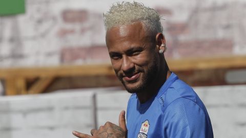 FILE - Brazilian soccer player Neymar flashes fans the Hawaiian "shaka" hand sign during the Neymar Jr's Five youth soccer tournament in Praia Grande, Brazil, July 13, 2019. Hawaii’s “shaka” hand sign is sometimes known as the “hang loose” gesture associated with surf culture. But it was a fixture of daily life in the islands long before it caught on in California, Brazil and beyond. (AP Photo/Andre Penner, File)