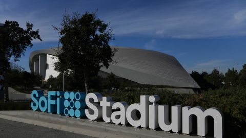 An exterior of SoFi Stadium before an NFL football game between the Los Angeles Chargers and the Denver Broncos,Thursday, Dec. 19, 2024, in Inglewood, Calif. (AP Photo/Eric Thayer)