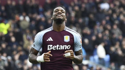 Aston Villa's Jhon Duran during the English Premier League soccer match between Aston Villa and Manchester City at Villa Park in Birmingham, England, Saturday, Dec. 21, 2024. (AP Photo/Rui Vieira)