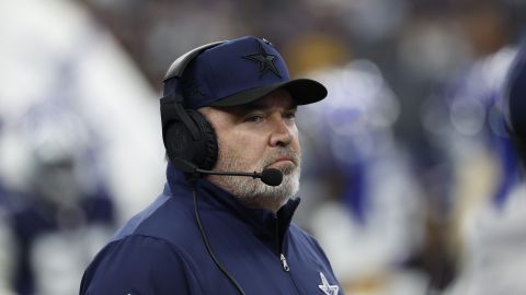 Dallas Cowboys head coach Mike McCarthy calls a time out on the sidelines during a NFL football game against the Washington Commanders on Sunday, Jan. 5, 2025, in Arlington, Texas. (AP Photo/Matt Patterson)