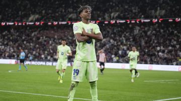 Lamine Yamal celebra su gol contra el Athletic Club.