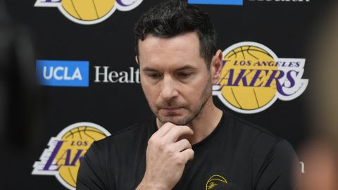 Los Angeles Lakers coach JJ Redick recounts that he and his family lost their house in the deadly Pacific Palisades wildfire during an NBA basketball news conference at the UCLA Health Training Center in El Segundo, Calif., Friday, Jan. 10, 2025. (AP Photo/Damian Dovarganes)