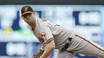 Baltimore Orioles relief pitcher Brian Matusz throws against the Minnesota Twins in the ninth inning of a baseball game Wednesday, May 11, 2016, in Minneapolis. The Orioles won 9-2. (AP Photo/Jim Mone)