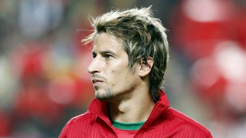 Portugal's Fabio Coentrao listens to the national anthems prior to a 2014 World Cup first leg qualifying playoff soccer match between Portugal and Sweden at the Luz stadium in Lisbon, Portugal, Friday, Nov. 15, 2013. (AP Photo/Francisco Seco)