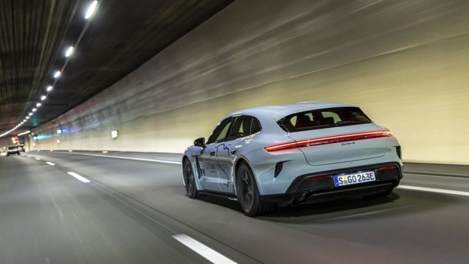 The Porsche Taycan at night