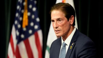 Los Angeles County District Attorney Nathan Hochman talks about the resentencing of Erik and Lyle Menendez for the murders of their parents decades ago during a news conference in downtown Los Angeles, Friday, Jan. 3, 2025. (AP Photo/Damian Dovarganes)