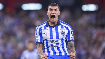 Monterrey, Nuevo León, 10 de abril de 2024. Brandon Vázquez en festejo de gol, durante el partido de vuelta de los Cuartos de Final de la Champions Cup de la CONCACAF 2024, entre los Rayados del Monterrey y el Inter Miami, celebrado en el estadio BBVA. Foto: Imago7/ Andrea Jiménez