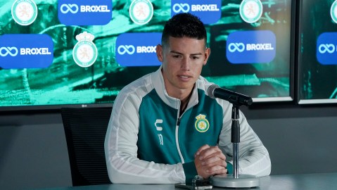 Ciudad Maderas, Jalisco 14 de enero de 2025. James Rodríguez, durante una conferencia de prensa previo a la jornada 2 del torneo Clausura 2025 de la Liga BBVA MX, realizada en La Esmeralda. Foto: Imago7/ Sebastián Laureano Miranda