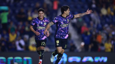 Ciudad de México, 28 de enero de 2025. Víctor Dávila en festejo de gol, durante el partido correspondiente a la jornada 4 del torneo Clausura 2025 de la Liga BBVA MX, entre las Águilas del América y el Atlético San Luis, realizado en el estadio Ciudad de los Deportes. Foto: Imago7/ Eloísa Sánchez