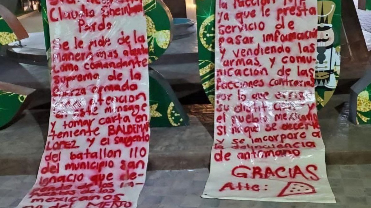 Aparecen narcomantas dirigidas a Sheinbaum y firmadas por el grupo de ...