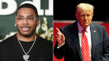 Izquierda: Nelly llega a la gala Baby2Baby el sábado 9 de noviembre de 2024, en el Pacific Design Center en West Hollywood, California. (Foto por Richard Shotwell/Invision/AP) Derecha: El presidente electo Donald Trump habla en un mitin previo a la 60ª toma de posesión presidencial, el domingo 19 de enero de 2025, en Washington. (Foto AP/Alex Brandon)