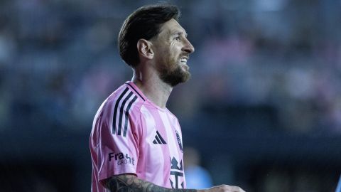 FORT LAUDERDALE (United States), 23/02/2025.- Inter Miami forward Lionel Messi reacts during the soccer match between Inter Miami and the New York City FC as the 2025 MLS season kicks off in Fort Lauderdale, Florida, USA, 22 February 2025. (Nueva York) EFE/EPA/CRISTOBAL HERRERA-ULASHKEVICH