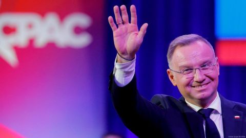 El presidente polaco Andrzej Duda en la conferencia CPAC en Maryland.