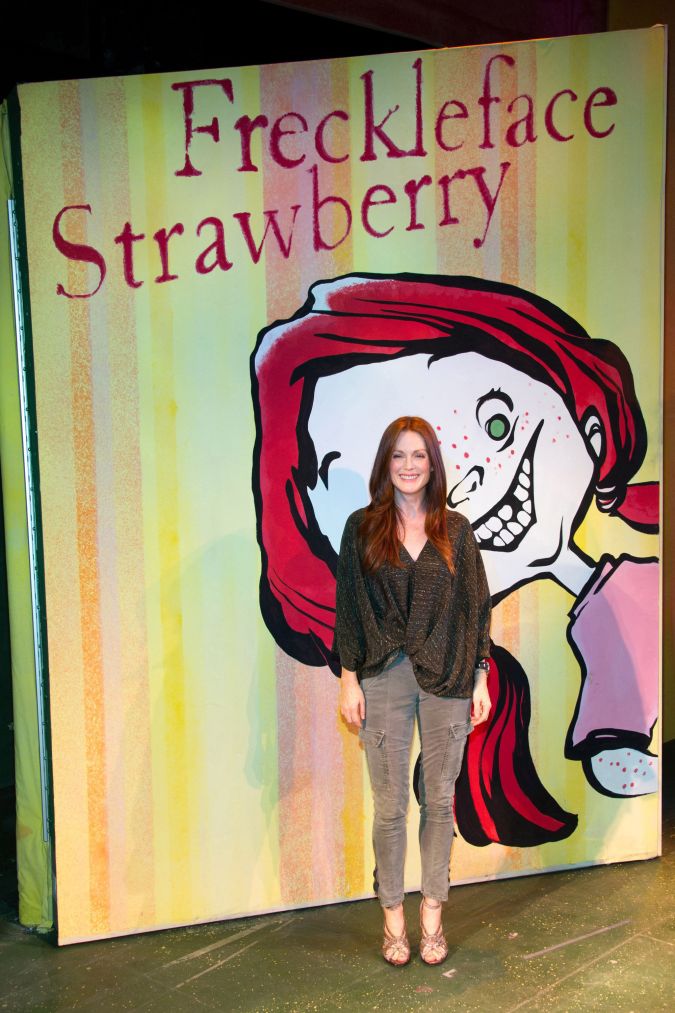 Actress Julianne Moore, author of the children's book "Freckleface Strawberry", attends a press event for the new off Broadway show "Freckleface Strawberry The Musical" in New York, Thursday, Sept. 23, 2010. (AP Photo/Charles Sykes)