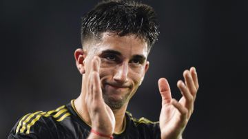 Los Angeles FC forward Cristian Olivera reacts after being substituted off the field during the second half of the team's Campeones Cup soccer match against Tigres on Wednesday, Sept. 27, 2023, in Los Angeles. (AP Photo/Ryan Sun)