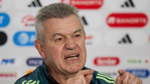 Mexico's head coach Javier Aguirre gives a press conference ahead of an international friendly soccer match against the United States, at Akron Stadium in Guadalajara, Mexico, Monday, Oct. 14, 2024. (AP Photo/Eduardo Verdugo)