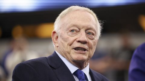 Dallas Cowboys owner Jerry Jones walks on the field prior to an NFL football game between the Cowboys and the Washington Commanders, Sunday, Jan. 5, 2025, in Arlington, Texas. (AP Photo/Gareth Patterson)