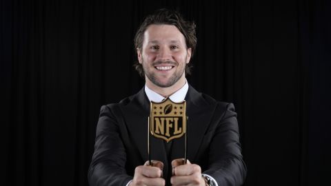 Buffalo Bills' Josh Allen, AP NFL Most Valuable Player, poses after winning the award at the NFL Honors award show ahead of the Super Bowl 59 football game, Thursday, Feb. 6, 2025, in New Orleans. (AP Photo/Matt York)