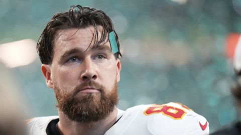 Kansas City Chiefs tight end Travis Kelce walks off the field after a loss to the Philadelphia Eagles during the NFL Super Bowl 59 football game, Sunday, Feb. 9, 2025, in New Orleans. (AP Photo/Abbie Parr)