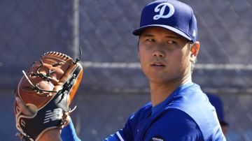 Shohei Ohtani durante su primera sesión como pitcher desde septiembre del 2023.