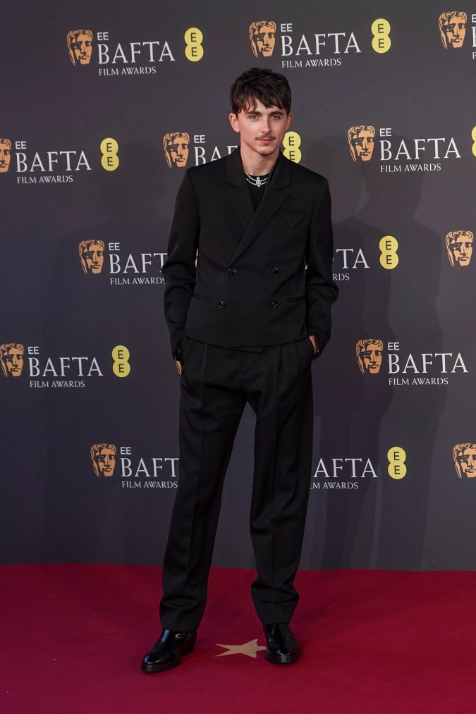 Timothee Chalamet poses for photographers upon arrival at the 78th British Academy Film Awards, BAFTA's, in London, Sunday, Feb. 16, 2025. (Photo by Alberto Pezzali/Invision/AP)