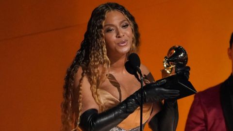 Beyonce accepts the award for best dance/electronic music album for "Renaissance" at the 65th annual Grammy Awards on Feb. 5, 2023, in Los Angeles. (AP Photo/Chris Pizzello, File)