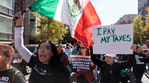 Immigrants who have been in U.S. for years, march to The White House asking for work permits for Deferred Action for Childhood Arrivals (DACA), and Temporary Protected Status (TPS), programs in Washington, Tuesday, Nov. 14, 2023. (AP Photo/Jose Luis Magana)