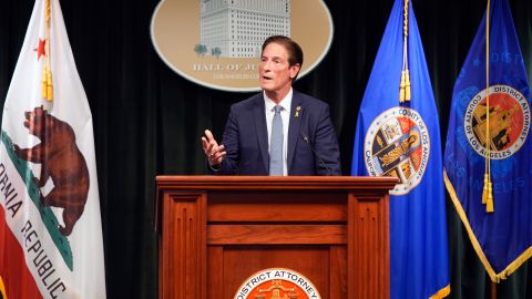 Los Angeles County District Attorney Nathan Hochman talks about the resentencing of Erik and Lyle Menendez for the murders of their parents decades ago during a news conference in downtown Los Angeles on Friday, Jan. 3, 2025. (AP Photo/Damian Dovarganes)