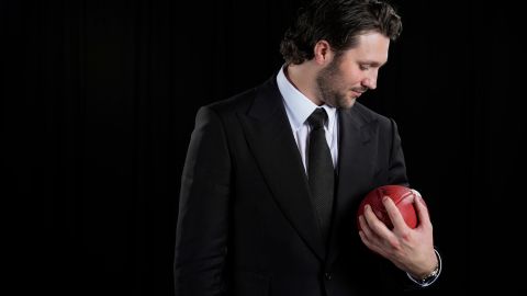 Buffalo Bills' Josh Allen, AP NFL Most Valuable Player, poses after winning the award at the NFL Honors award show ahead of the Super Bowl 59 football game, Thursday, Feb. 6, 2025, in New Orleans. (AP Photo/Matt York)