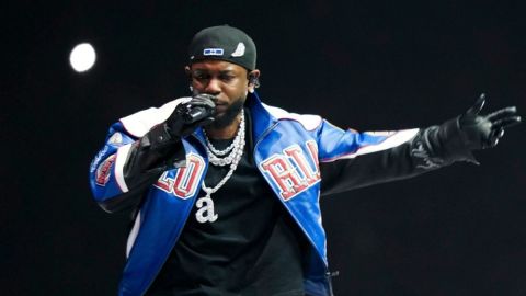 Kendrick Lamar performs during halftime of the NFL Super Bowl 59 football game between the Kansas City Chiefs and the Philadelphia Eagles, Sunday, Feb. 9, 2025, in New Orleans. (AP Photo/Matt Slocum)