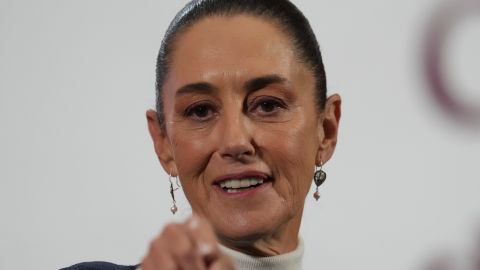 Mexican President Claudia Sheinbaum gives her daily morning press conference, at the National Palace in Mexico City, Monday, Feb. 3, 2025. (AP Photo/Marco Ugarte)