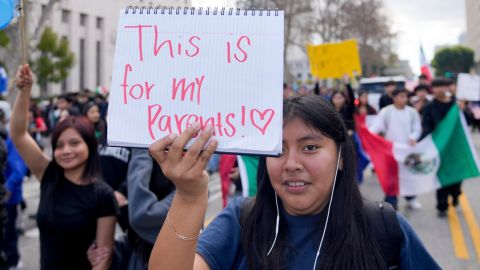 Demonstrators rally for immigration reform Tuesday, Feb. 4, 2025, in Los Angeles. (AP Photo/Damian Dovarganes)
