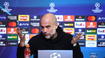 MANCHESTER (United Kingdom), 10/02/2025.- Manchester City manager Pep Guardiola attends a press conference in Manchester, Britain, 10 February 2025. Manchester City will face Real Madrid in the UEFA Champions League knockout phase play-off match on 11 February 2025. (Liga de Campeones, Reino Unido) EFE/EPA/ADAM VAUGHAN