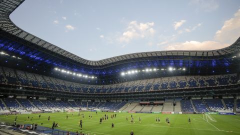 Inter Miami players train a day ahead of a CONCACAF Champions Cup quarter final second leg soccer match against Monterrey, in Monterrey, Mexico, Tuesday, April 9, 2024. (AP Photo/Eduardo Verdugo)