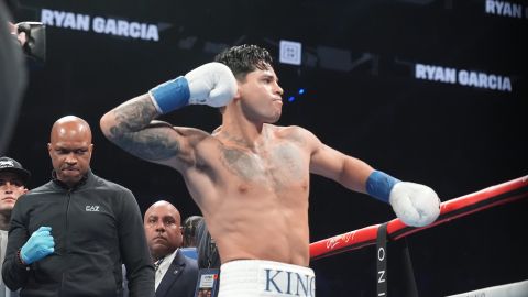 Ryan Garcia is announced before a super lightweight boxing match against Devin Haney Sunday, April 21, 2024, in New York. Garcia won the fight. (AP Photo/Frank Franklin II)