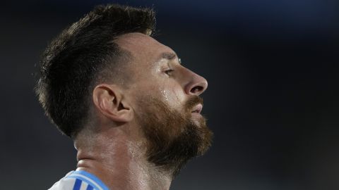 Argentina's Lionel Messi reacts during a World Cup 2026 qualifying soccer match against Bolivia at Monumental stadium in Buenos Aires, Argentina, Tuesday, Oct. 15, 2024. (AP Photo/Natacha Pisarenko)