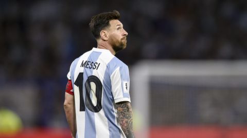 Argentina's Lionel Messi walks off the field at the half time of a FIFA World Cup 2026 qualifying soccer match against Peru at La Bombonera stadium in Buenos Aires, Argentina, Tuesday, Nov. 19, 2024. (AP Photo/Gustavo Garello)