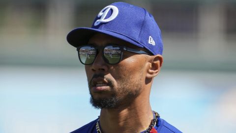 Los Angeles Dodgers shortstop Mookie Betts (50) during a spring training baseball game against the Colorado Rockies, Thursday, Feb. 27, 2025, in Scottsdale, Ariz. (AP Photo/Darryl Webb)