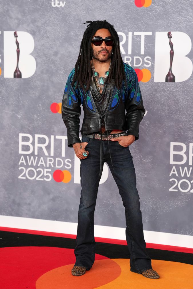 Lenny Kravitz poses for photographers upon arrival at the Brit Awards 2025 in London, Saturday, March. 1, 2025. (Photo by Scott A Garfitt/Invision/AP)