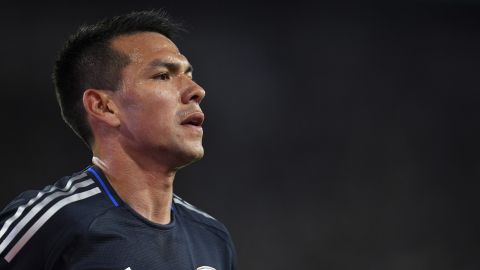 San Diego FC midfielder Hirving Lozano looks on during the first half of an MLS soccer match against St. Louis City Saturday, March 1, 2025, in San Diego. (AP Photo/Gregory Bull)